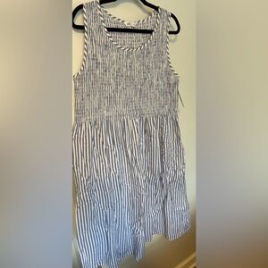 Blue and white striped dress